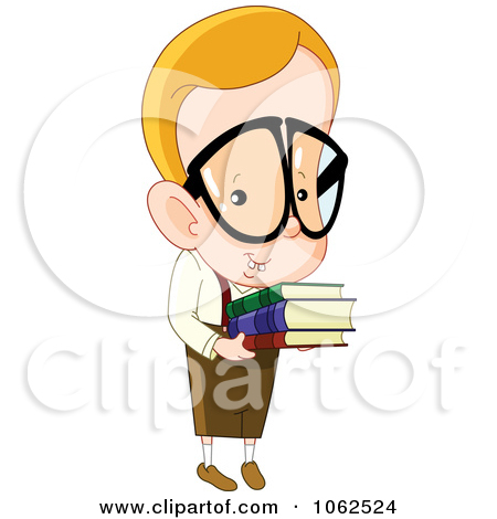 Clipart Nerdy School Boy With Books   Royalty Free Vector Illustration