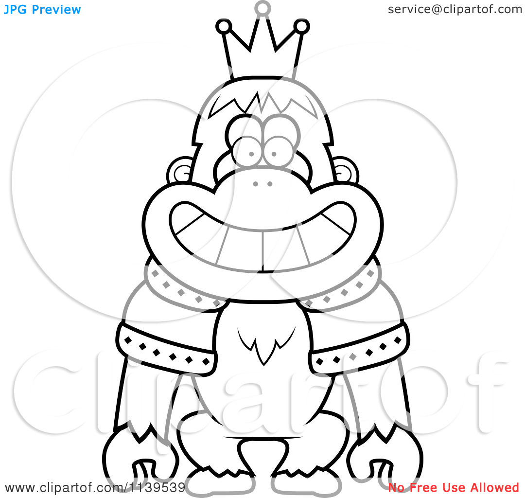 Clipart Of A Black And White King Orangutan Wearing A Crown And Robe
