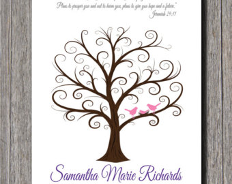 Baby Shower Fingerprint Tree   Curl Y Branches   11x14 Guestbook Tree