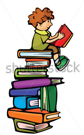 Boy Is Sitting On The Books And Reading Red Stock Vector   Clipart Me