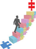Business Man Climb Up Puzzle Steps   Clipart Graphic