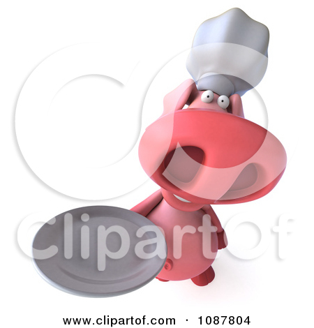 Clipart 3d Chef Pig Holding A Plate 2 Royalty Free Cgi Illustration