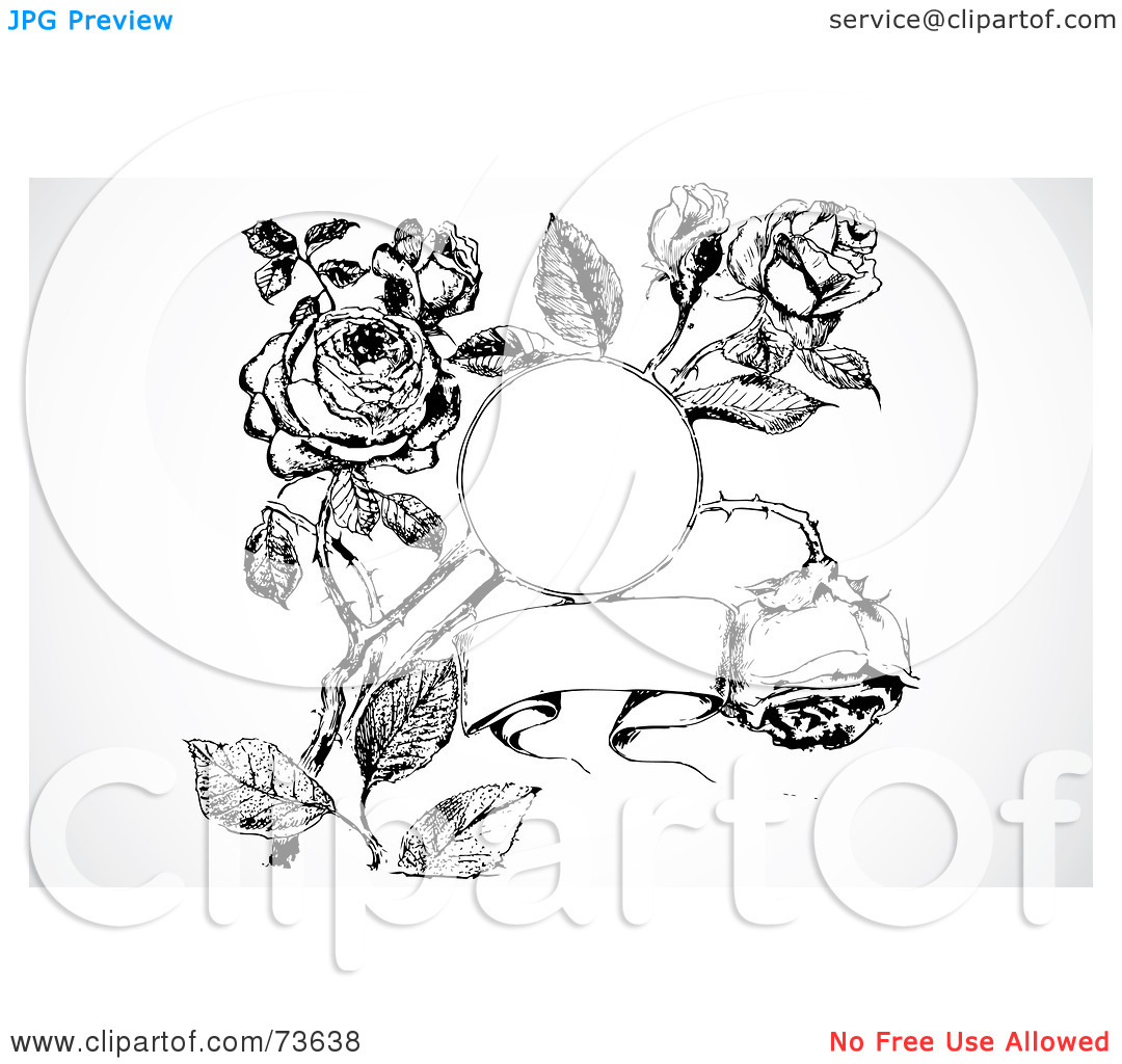 Clipart Illustration Of A Black And White Banner And Frame In A Rose