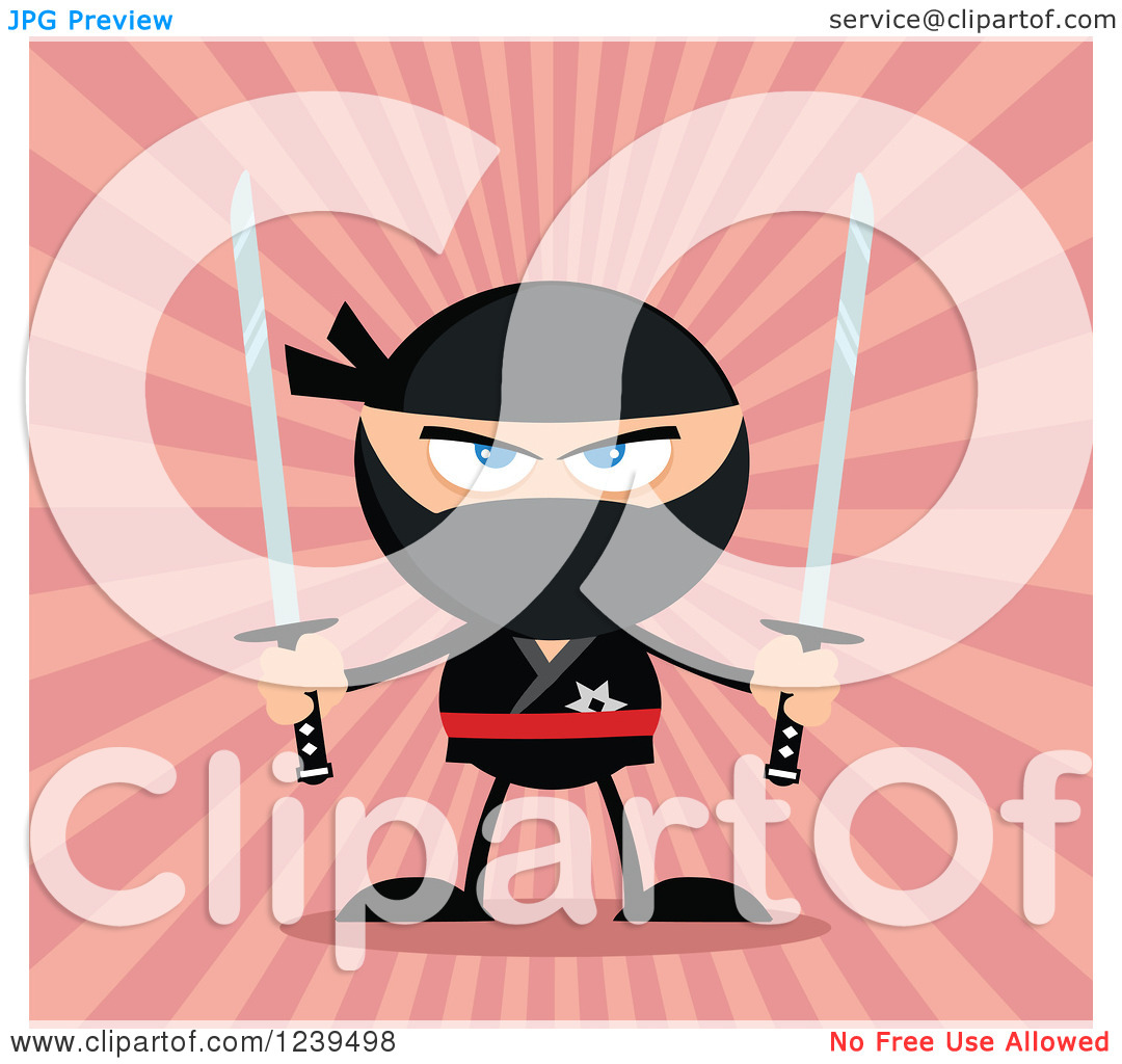 Clipart Of A Ninja Warrior Ready To Fight With Two Katana Swords Over