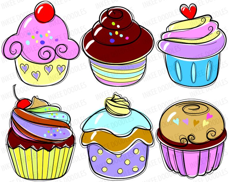 Cupcake Doodles Clip Art   Candy Cherry Sweet Chocolate Cream Cupcakes