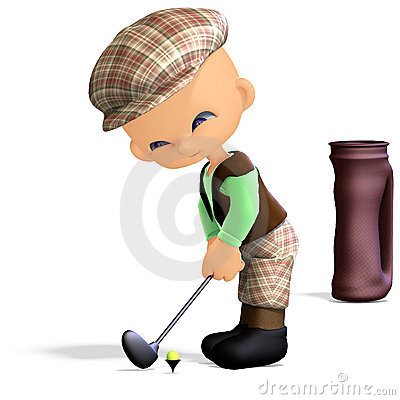 Cute And Funny Cartoon Golf Player  3d Rendering With Clipping Path