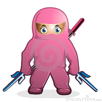 Illustration Of Cute Pink Woman Ninja Cartoon Wearing A Pink Suit