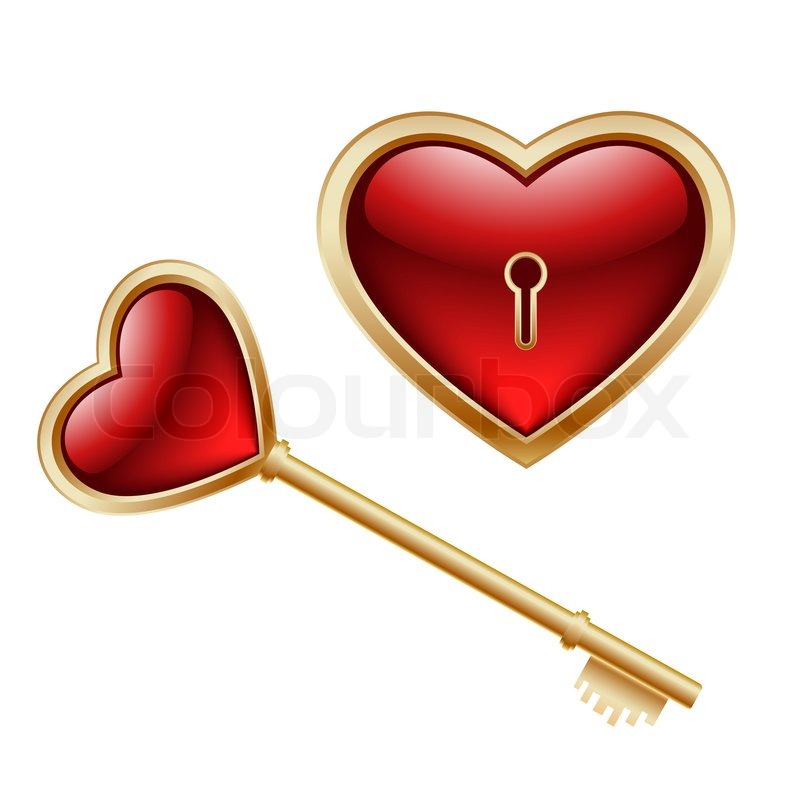 Image Of  Golden Key With A Little Heart Inside And Lock As Heart