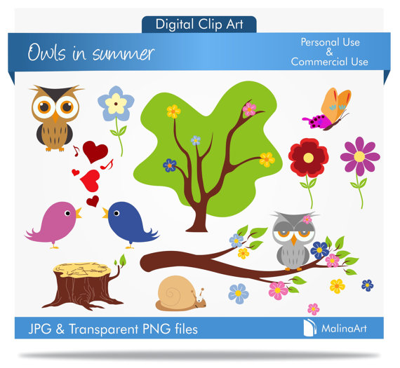 Items Similar To Owl Clip Art   Owls Clipart   Owls In Summer   Buy 1    