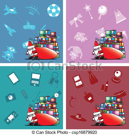 Of Santa Carry Heavy Gift Box Bag Vector Csp16879920   Search Clipart    