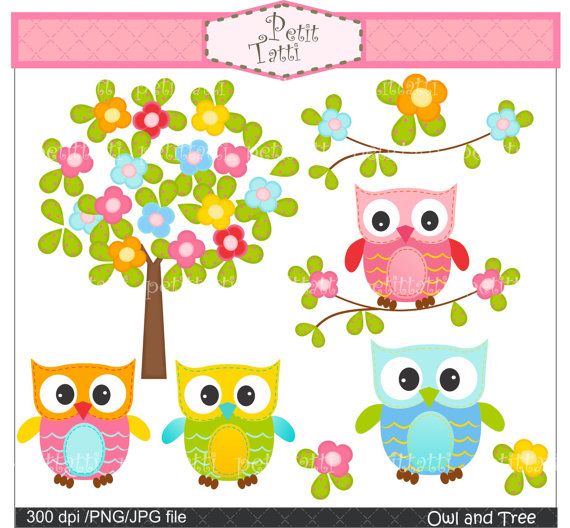 Owl Clip Art Flower Tree Clip Art  Digital Clip Art  For All Useowl
