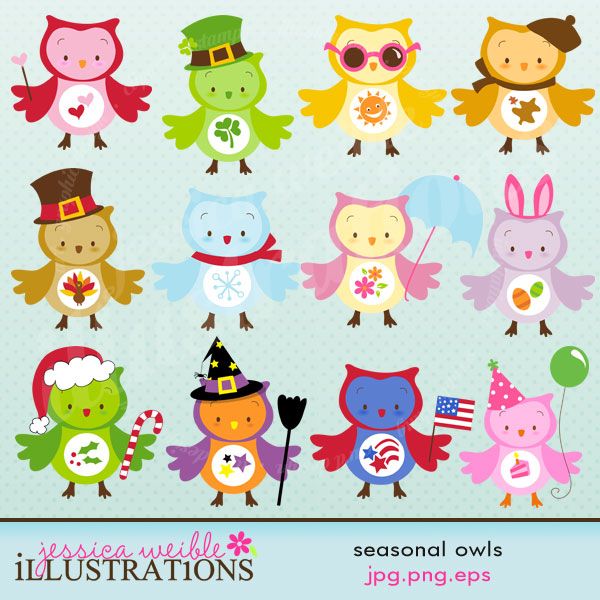 Owls Clipart Set Comes With 12 Cute Graphics Including   An Autumn Owl
