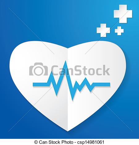 Paper Heart And Pulse On Blue Background Csp14981061   Search Clipart