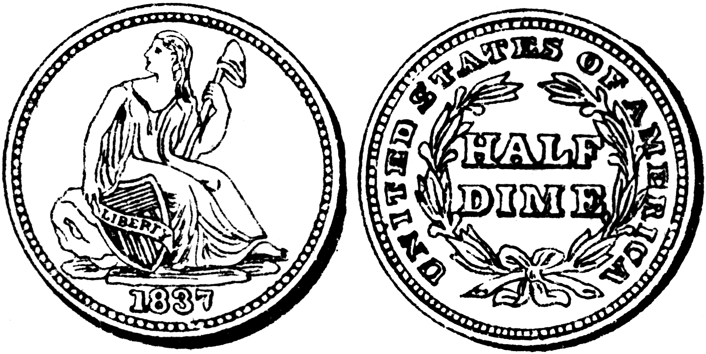 Silver Half Dime Coin 1837   Clipart Etc