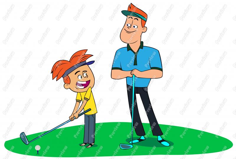 Son Golfing Clip Art   Royalty Free Clipart   Vector Cartoon Drawing