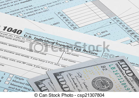 Stock Photo   Usa 1040 Tax Form With Two 100 Us Dollar Bills   Stock