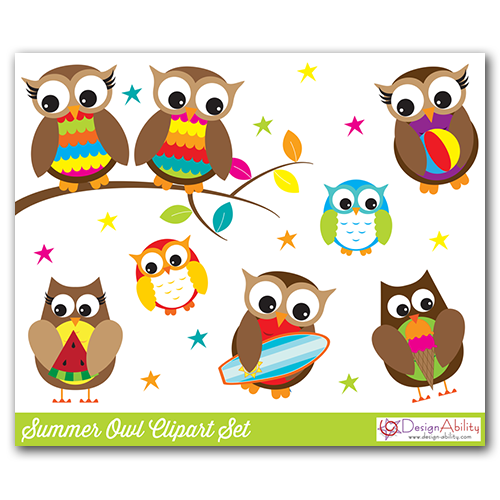 Summer Owls Clip Art Set