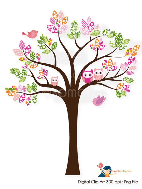 Sweet Bird And Tree Clipart Set With Cute Little Owl   Little Owls