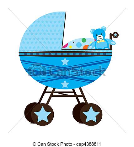 Vector   Baby Pram Blue   Stock Illustration Royalty Free