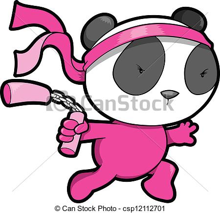 Vector   Cute Pink Panda Bear Ninja Vector   Stock Illustration