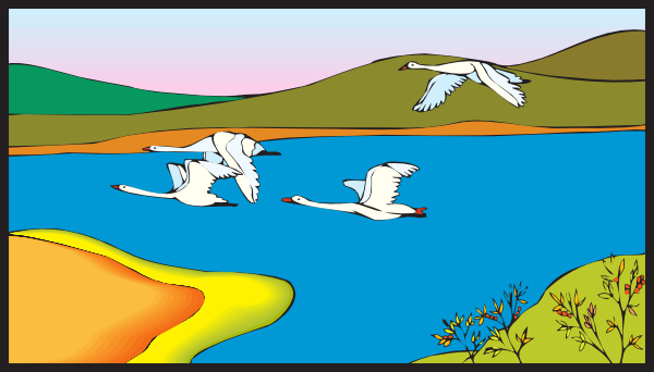 Geese Flying Over A Lake Clip Art At Clker Com   Vector Clip Art