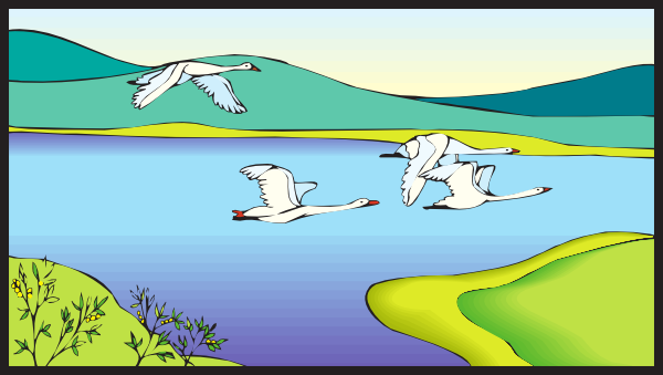 Geese Flying Over A Lake Clip Art At Clker Com   Vector Clip Art