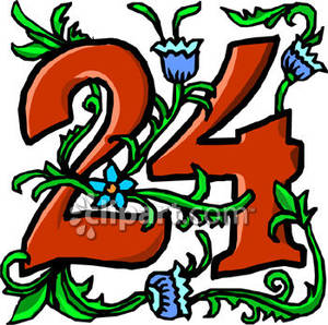 Number 24 With Blue Flowers   Royalty Free Clipart Picture