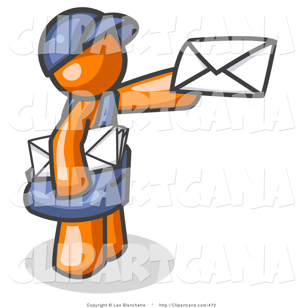 Clip Art Of An Orange Postal Mail Man By Leo Blanchette    472