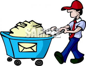 Royalty Free Clip Art Image  Postal Worker Pushing A Bin Full Of