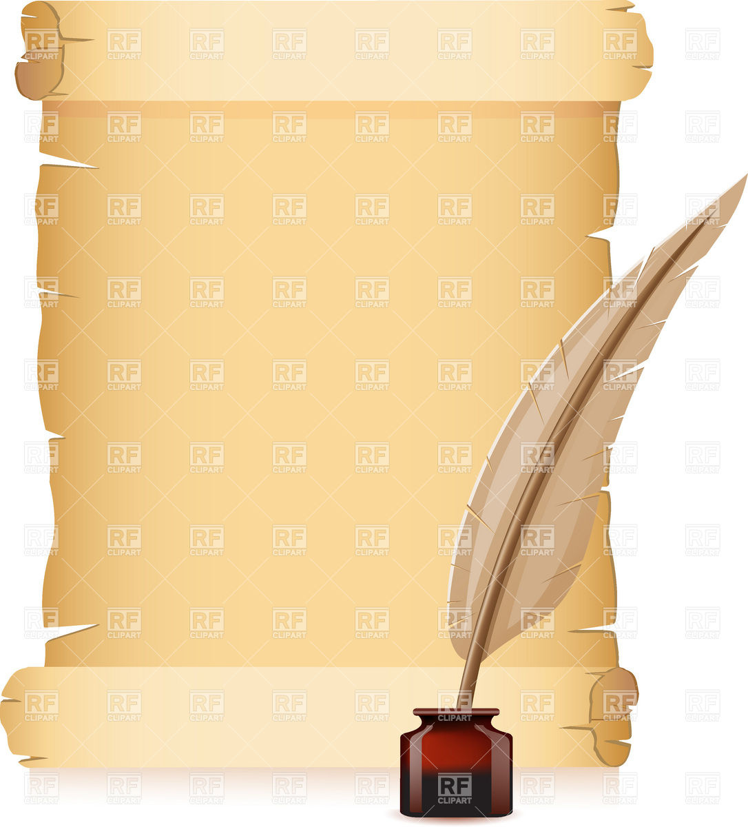 Scroll And Feather With Inkpot Download Royalty Free Vector Clipart