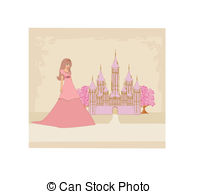 Beautiful Young Princess In Front Of Her Castle Eps Vector