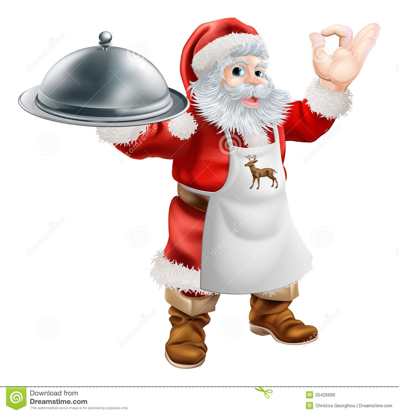 Cartoon Santa Claus Cooking Christmas Dinner Food With Santa In An    