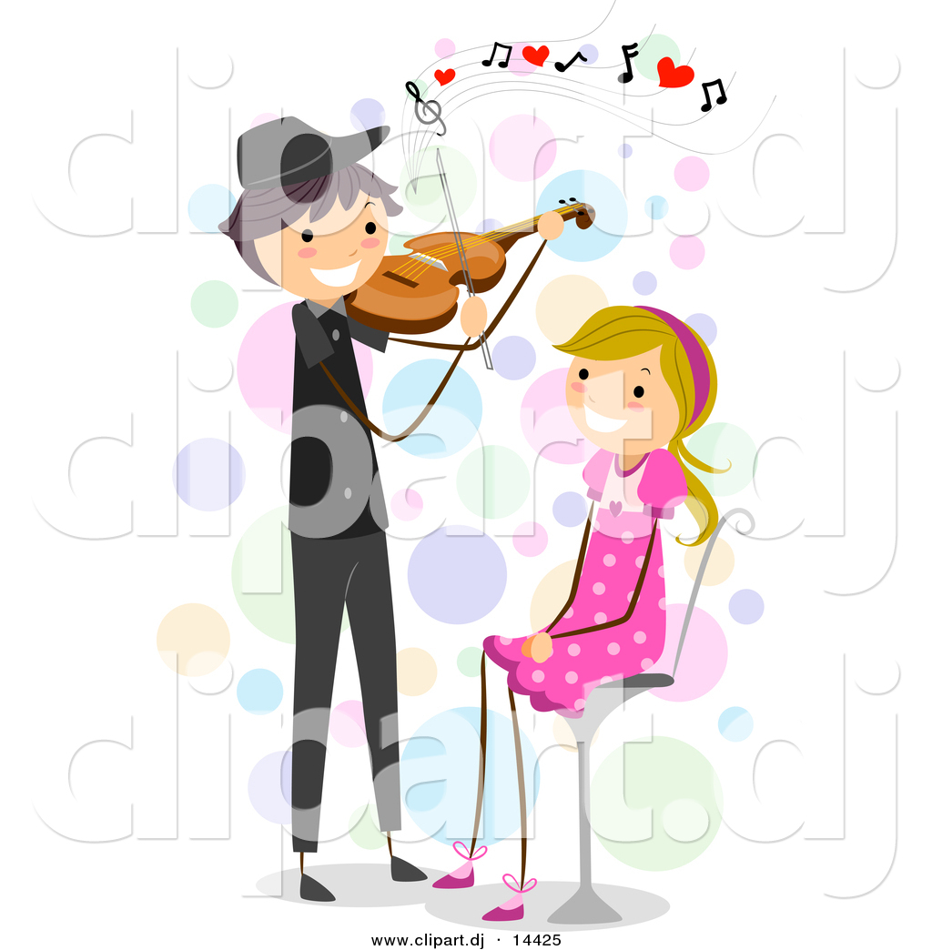 Cartoon Vector Clipart Of A Stick Figure Boy Playing Violin Love Music