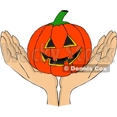 Clipart Hands Holding A Carved Halloween Jackolantern Pumpkin    