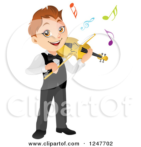 Clipart Of A Boy Playing A Violin   Royalty Free Vector Illustration