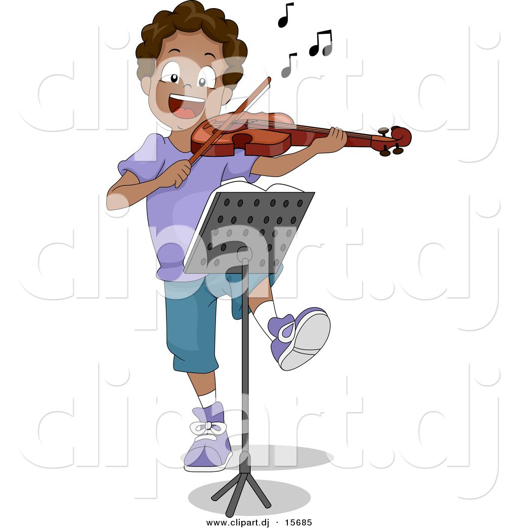 Clipart Of A Happy Cartoon Black Boy Dancing While Playing A Violin