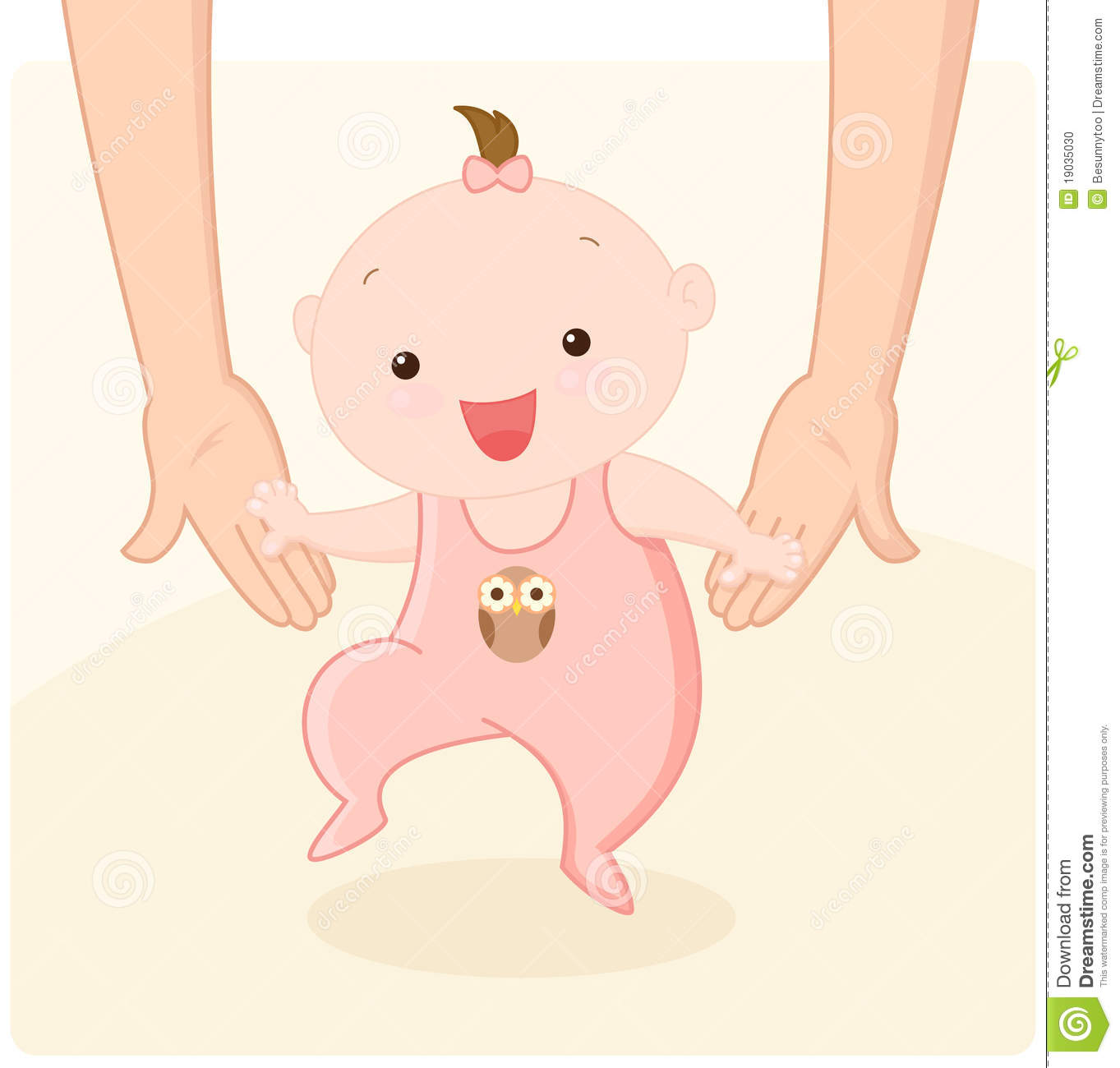 Cute Baby Girl Taking First Steps With Help Of Her Mom  Vector