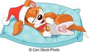 Cute Christmas Doggy Lies On The Pillow