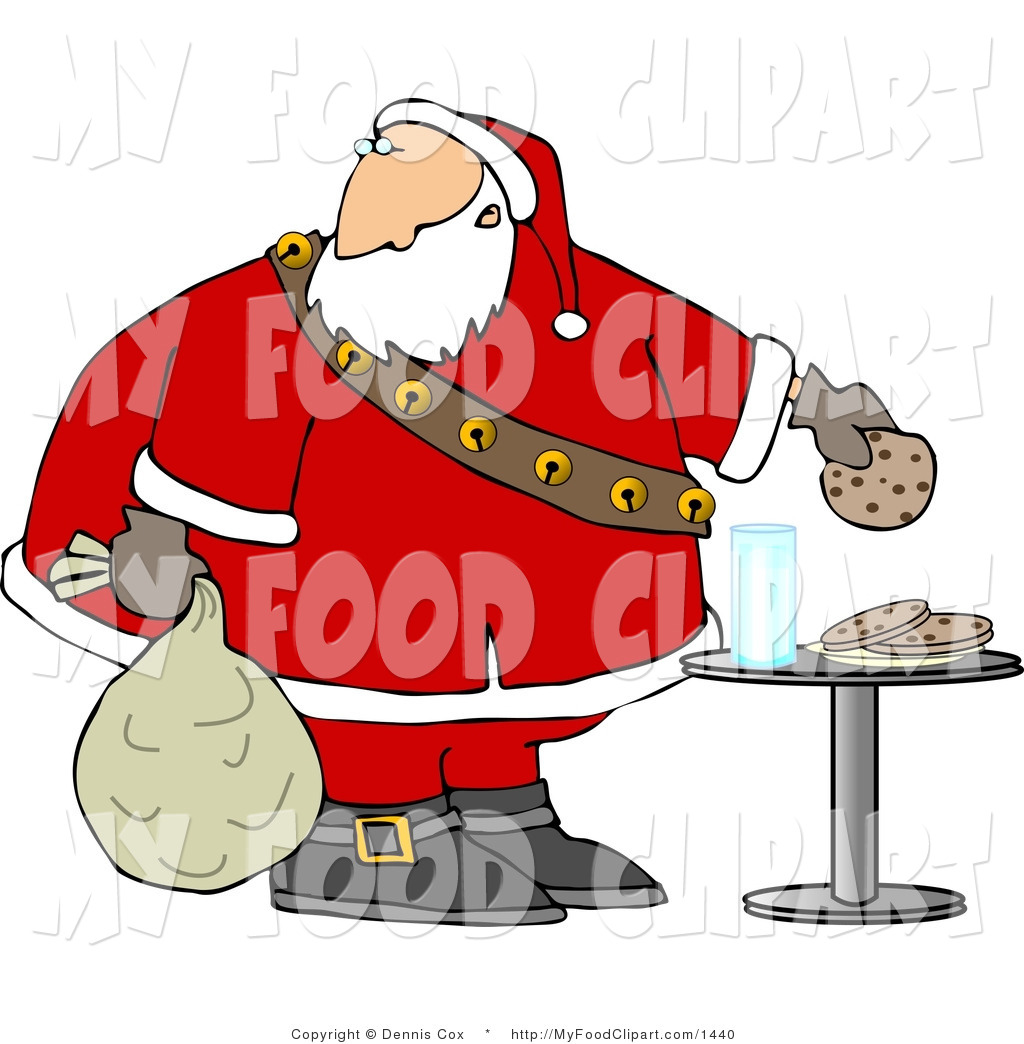 Food Clip Art Of Santa Clause Grabbing Chocolate Chip Cookie While    