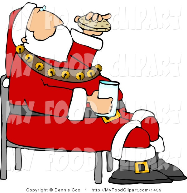 Food Clip Art Of Santa Eating Chocolate Chip Cookies And Drinking Milk