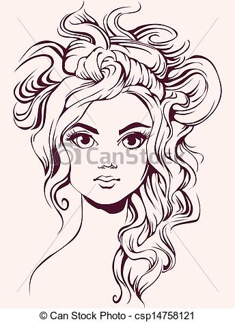Of Girl With Fancy Hairstyle And Big Eyes Csp14758121   Search Clipart
