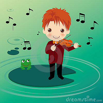 Playing Violin Boy On Waterlily Stock Photo   Image  16377330