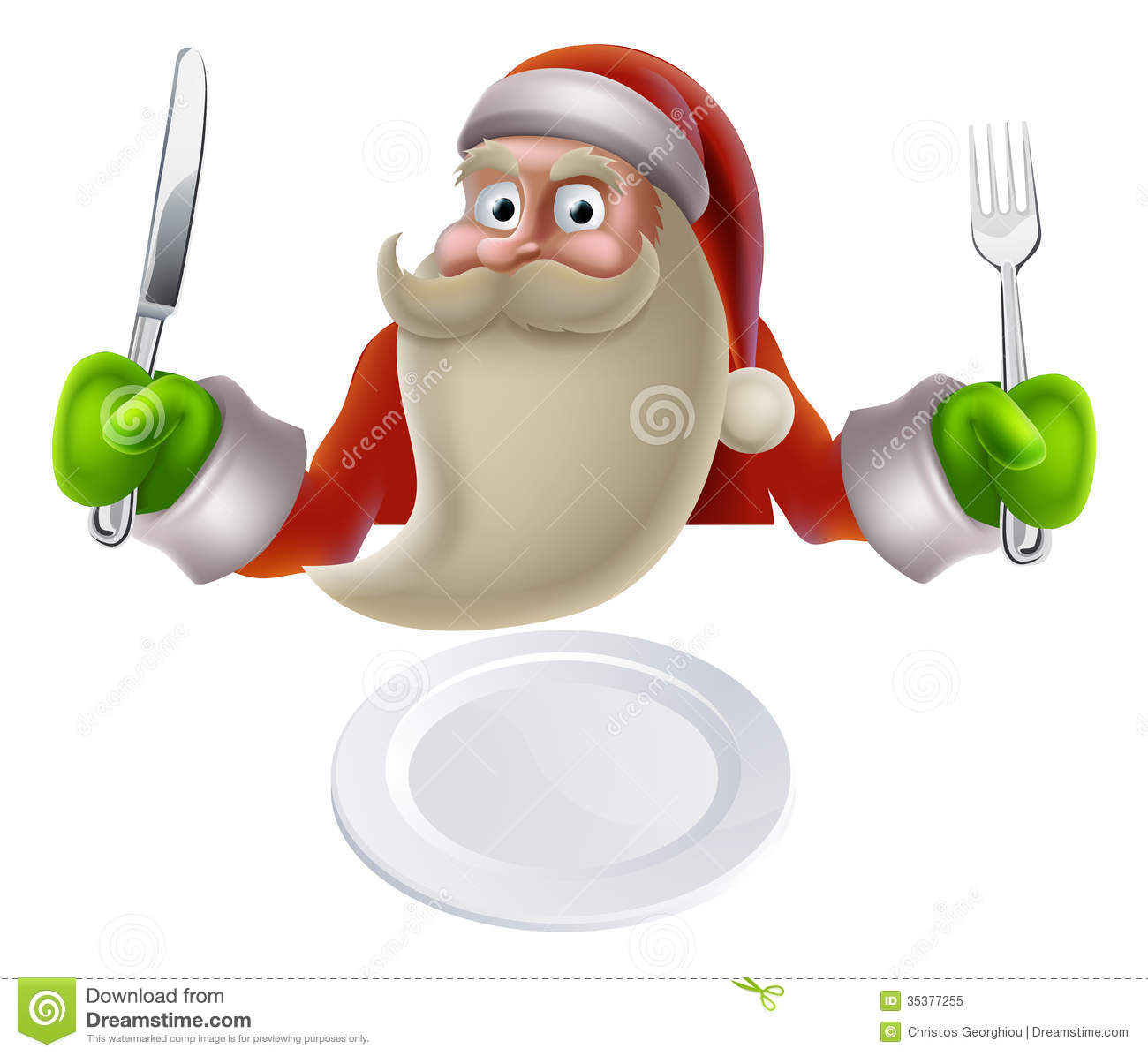 Santa Eating Christmas Dinner Cartoon Santa Sat Down With A Knife And    