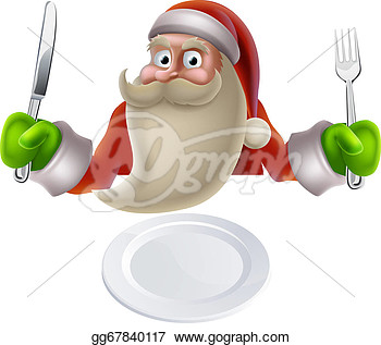 Stock Illustration   Santa Eating Christmas Dinner Cartoon Santa Sat