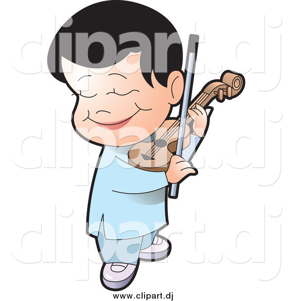 Vector Clipart Of A Happy Black Haired Boy Playing A Violin