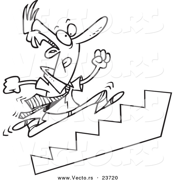 Vector Of A Cartoon Businessman Running Up Stairs   Coloring Page