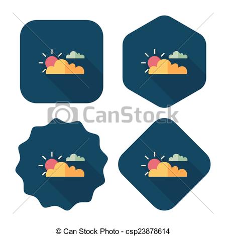 Vector   Sun And Cloud Flat Icon With Long Shadow Eps10   Stock