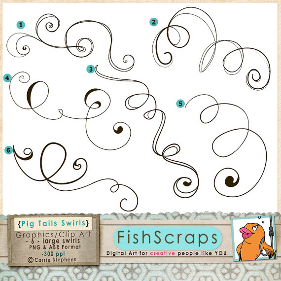 50  Sale   Flourish Clipart   Loopy Swirls Clip Art  Pig Tails 2    