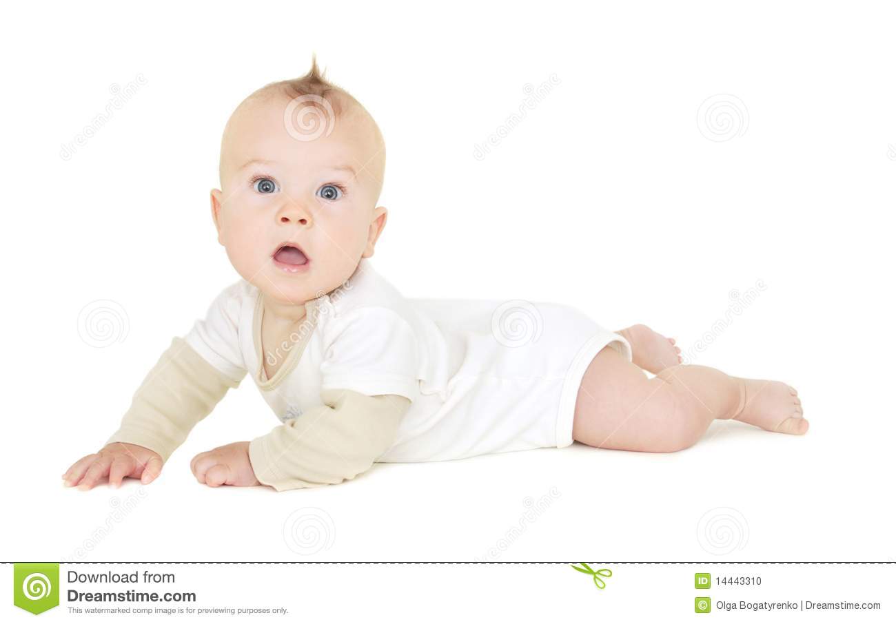 Baby Boy Tummy Time Crawling On White Background  Not Pure White
