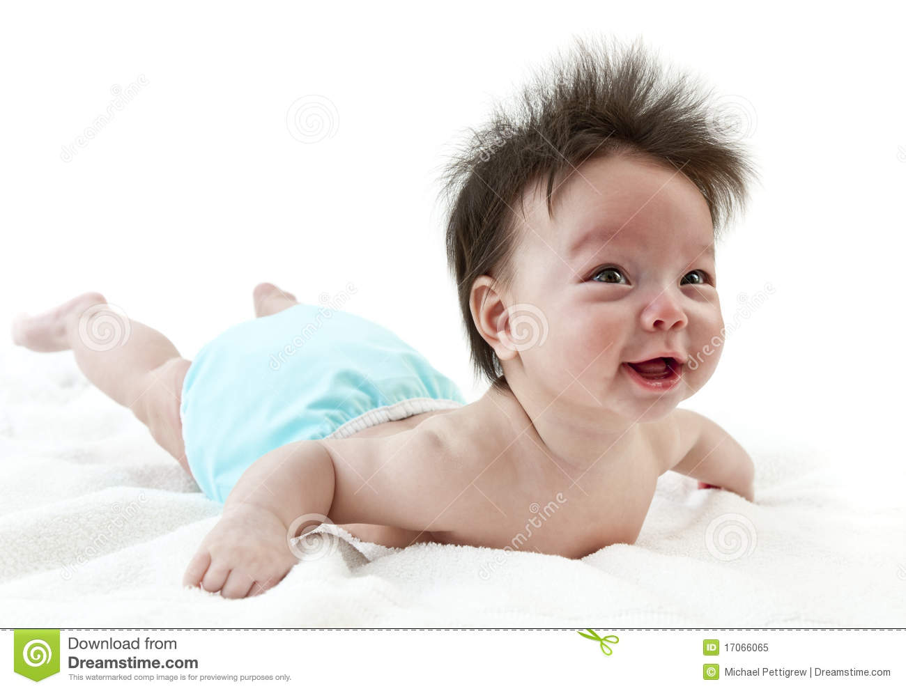 Baby Smiling While Practicing Tummy Time  Baby Wearing Cloth Diaper